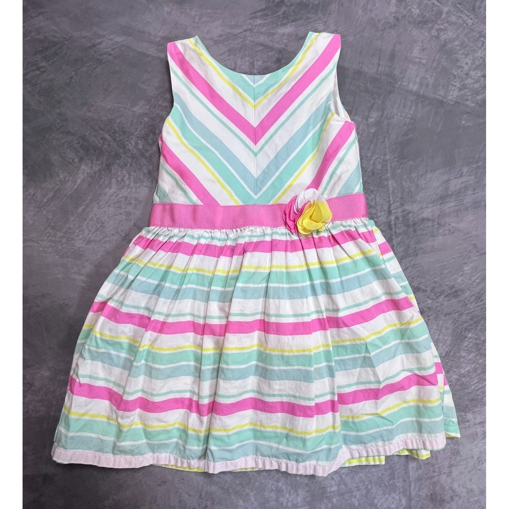 Carter's Summer Dress Toddler Girls 4T Multi Striped Floral Appliqué Back Button